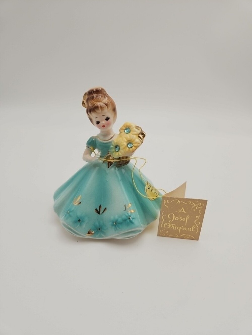 Josef Originals March Aquamarine Birthstone Porcelain Girl Figurine EUC
